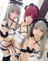 【清楚系ビッチ】猫ランジェリーに縞パン！エロい下着を身につけた女の子画像！